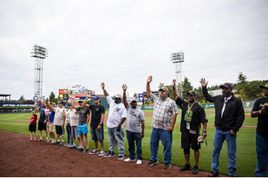 Wounded and recovering veterans enjoy a night at the ballpark